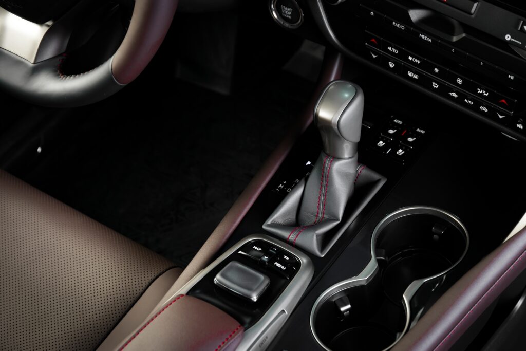 Automatic transmission gear stick in modern car interior